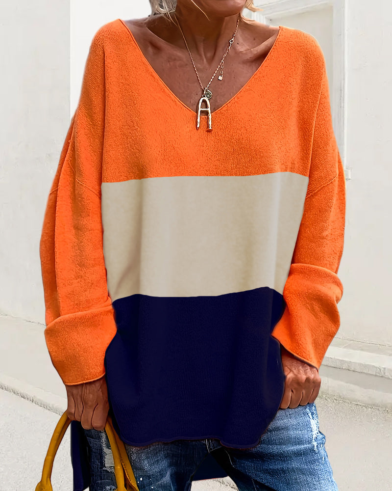 Top met kleurblokken en lange mouwen in de kleur Oranje voor in stijl ideaal voor de herfst.