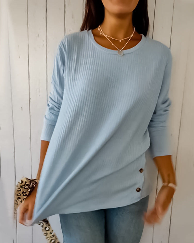 Top met lange mouwen en ronde hals in de kleur Blauw voor dames in stijl ideaal voor de herfst.