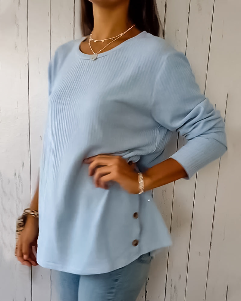 Top met lange mouwen en ronde hals in de kleur Blauw voor dames in stijl ideaal voor de herfst.