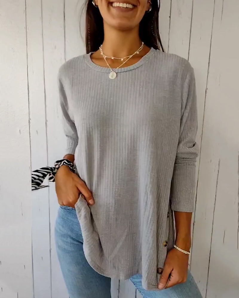 Top met lange mouwen en ronde hals in de kleur Grijs voor dames in stijl ideaal voor de herfst.